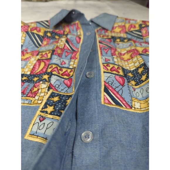 Quacker Factory Womens Size S Denim Embroidered Shirt Faith Hope Love New - Picture 4 of 11